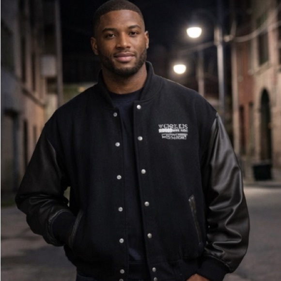 Vintage World’s Wildest Police Videos Varsity Jacket Sz L Black Wool Leather USA